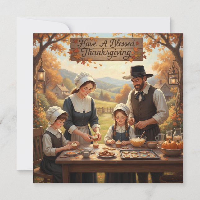 Cartes Pour Fêtes Annuelles Famille Pilgrim Faire Thanksgiving Cookies (Devant)
