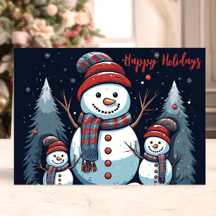 Cartes Pour Fêtes Annuelles Famille Snowman Joyeuses vacances hiver