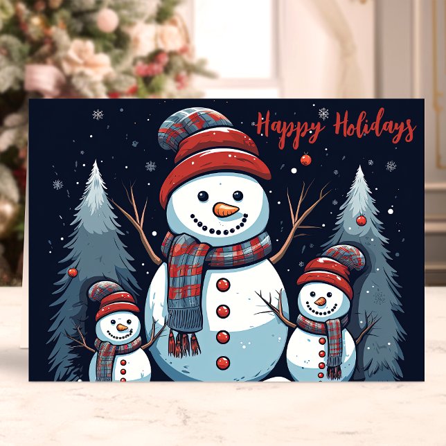 Cartes Pour Fêtes Annuelles Famille Snowman Joyeuses vacances hiver (Créateur téléchargé)