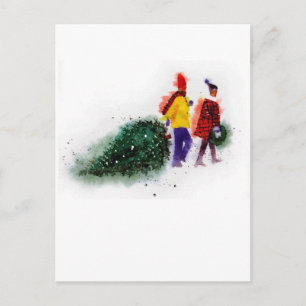 Cartes Pour Fêtes Annuelles famille tirant l'arbre de noël Partie 1