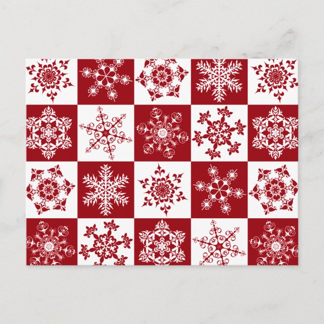 Cartes Pour Fêtes Annuelles Famille traditionnelle Noël Rouge Motif Flocon de  (Devant)