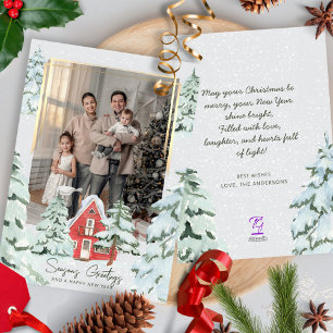 Cartes Pour Fêtes Annuelles Famille Une photo Pins de Neige Nordique Noël