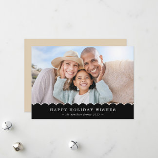 Cartes Pour Fêtes Annuelles FAMILY CHRISTMAS PHOTO cute fun scallop black gold