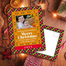 Cartes Pour Fêtes Annuelles Family Christmas Plaid Photo Gold Holiday Postcard