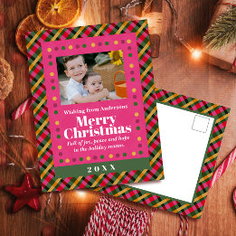 Cartes Pour Fêtes Annuelles Family Christmas Plaid Photo Red Holiday Postcard