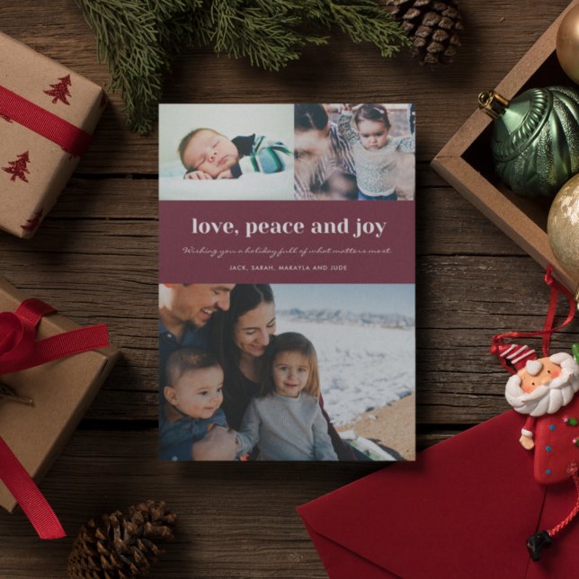 Cartes Pour Fêtes Annuelles Family Love Peace and Joy Photo Holly Christmas (Créateur téléchargé)