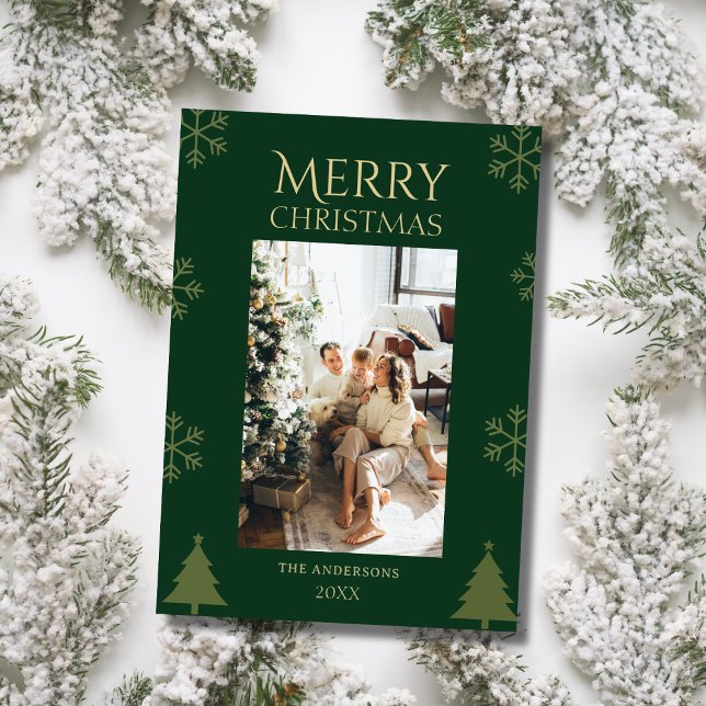 Cartes Pour Fêtes Annuelles Family photo green custom merry christmas Card (Créateur téléchargé)