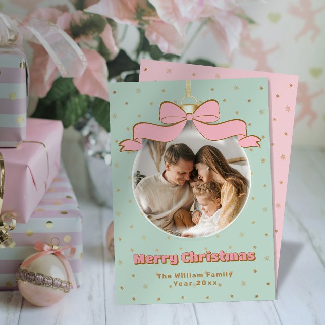 Cartes Pour Fêtes Annuelles Family Photo Pinkmas Coquette Ornament Christmas (Family Photo Pinkmas Coquette Ornament Christmas Holiday Card)