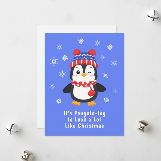 Cartes Pour Fêtes Annuelles Fantaisie de pingouin drôle Noël (Devant/Arrière en situation)