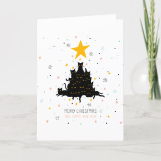 Cartes Pour Fêtes Annuelles Fantaisie Noire Cat Christmas Tree