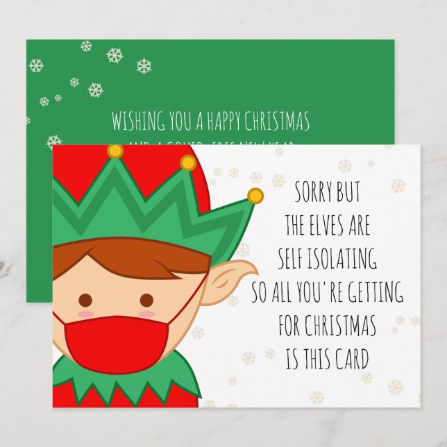 Cartes Pour Fêtes Annuelles Fantastique auto-isolant elfes Covid Noël (Devant / Derrière)