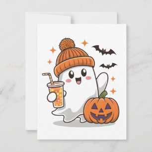 Cartes Pour Fêtes Annuelles Fantôme, chauves-souris, Citrouille Et Boire, Joli