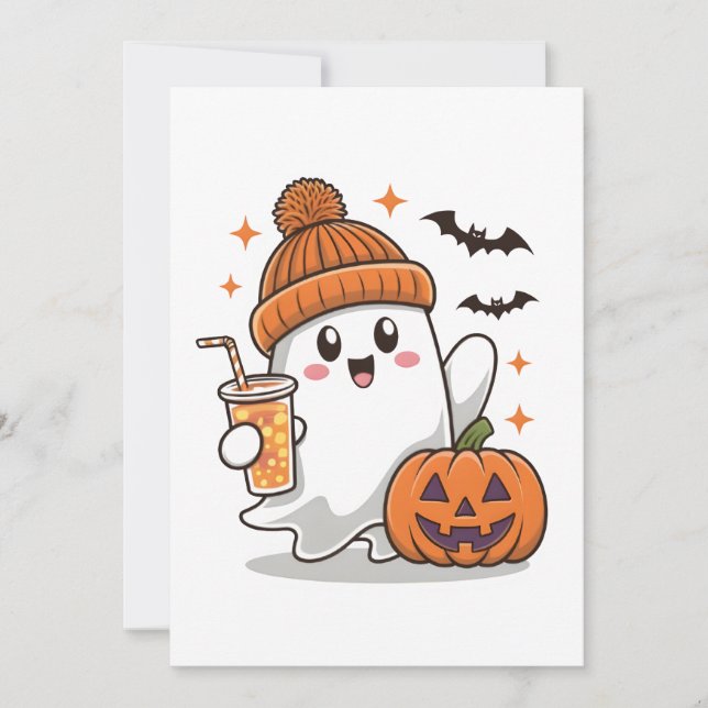 Cartes Pour Fêtes Annuelles Fantôme, chauves-souris, Citrouille Et Boire, Joli (Devant)