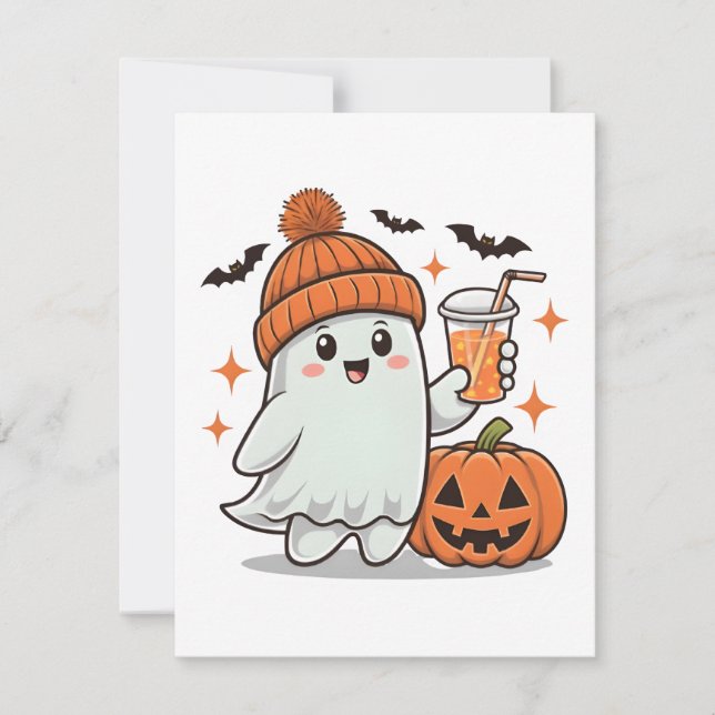 Cartes Pour Fêtes Annuelles Fantôme, Chauves-souris, Citrouille Et Boisson, Ha (Devant)