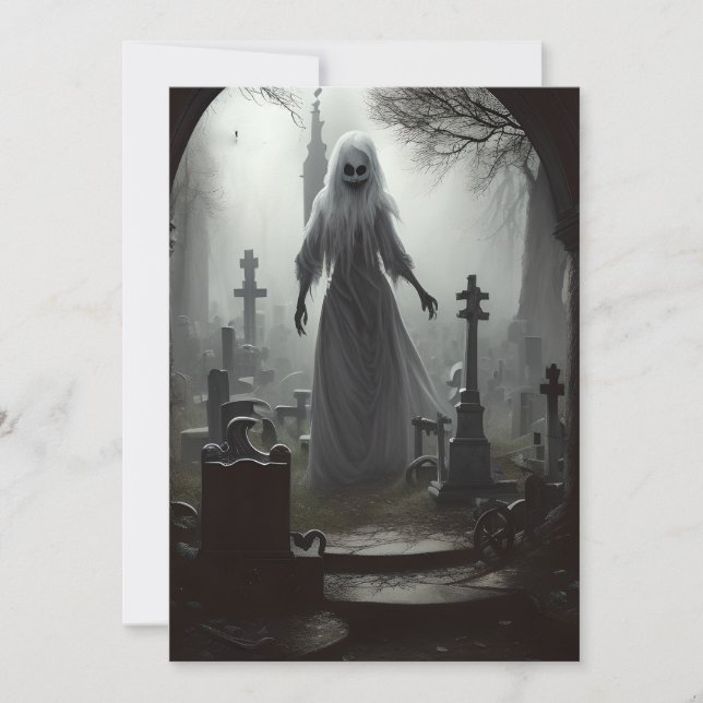 Cartes Pour Fêtes Annuelles Fantôme de cimetière hanté d'Halloween (Devant)