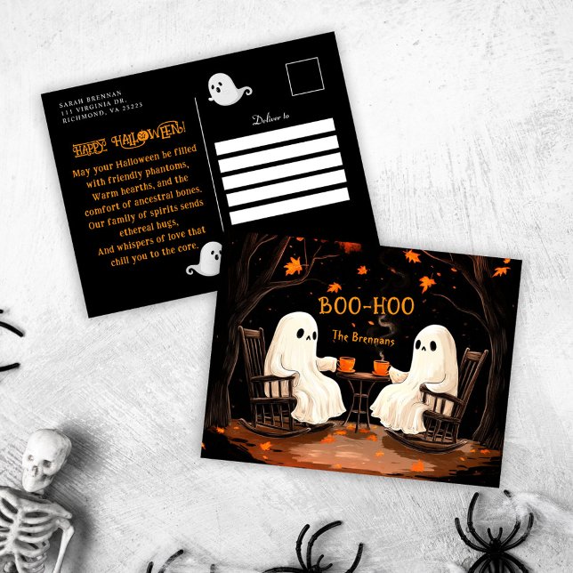Cartes Pour Fêtes Annuelles Fantômes Message effrayant d'octobre pour Hallowee (Ghosts October Spooky Halloween Greeting Holiday Postcard)