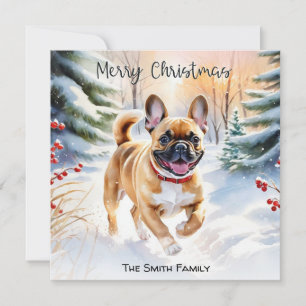 Cartes Pour Fêtes Annuelles Faon Bouledogue Français Dans La Neige Joyeux Noël