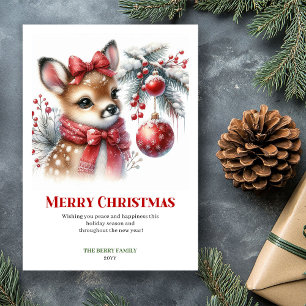 Cartes Pour Fêtes Annuelles Faon de forêt douce aquarelle Noël imprimable