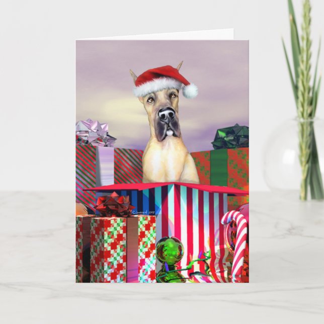 Cartes Pour Fêtes Annuelles Faon de surprise de Noël de great dane (Devant)