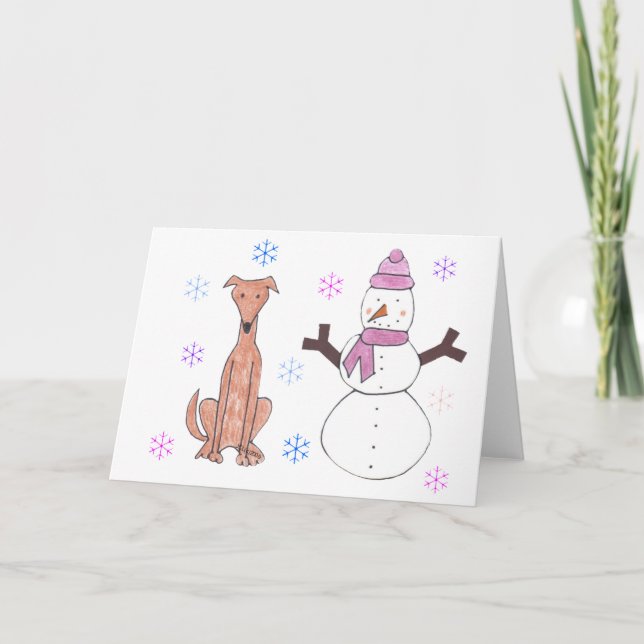 Cartes Pour Fêtes Annuelles Faon et bonhomme de neige de lévrier (Devant)