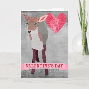Cartes Pour Fêtes Annuelles Faon rose rétro gris Saint-Valentin