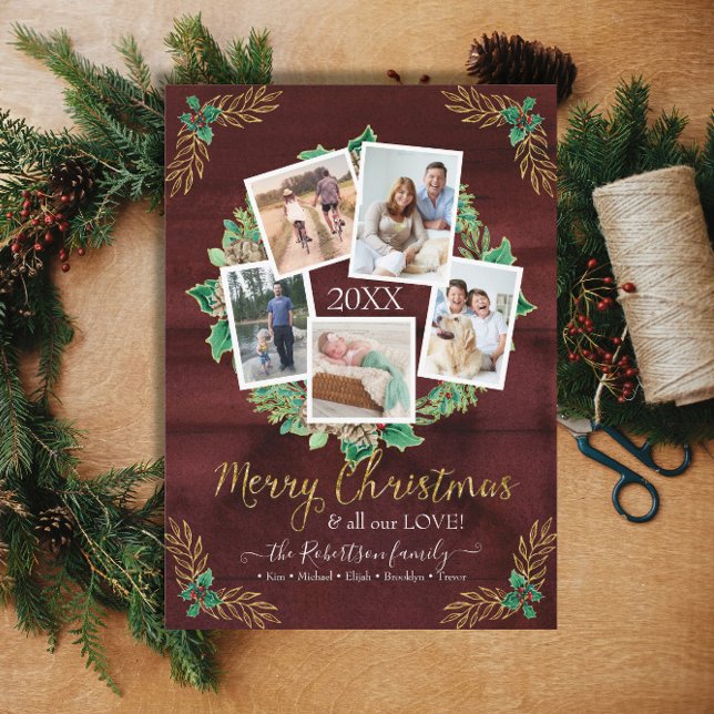 Cartes Pour Fêtes Annuelles Farmhouse Wreath Christmas Photo Rustique Bourgogn (Créateur téléchargé)