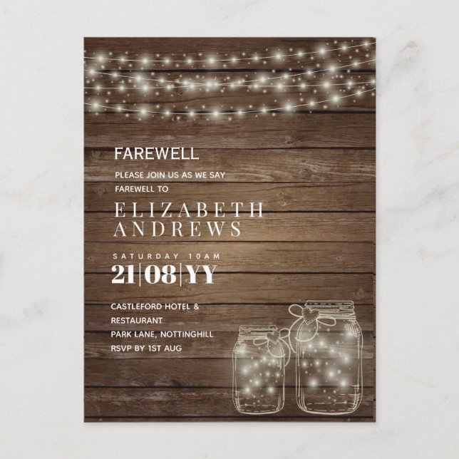 Cartes Pour Fêtes Annuelles Farwell Rustic Mason Jars Lumières budget adieu (Devant)