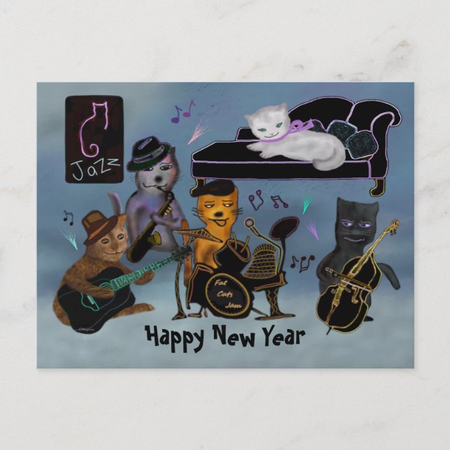 Cartes Pour Fêtes Annuelles Fat Cats Jour de l'année Jam (Devant)
