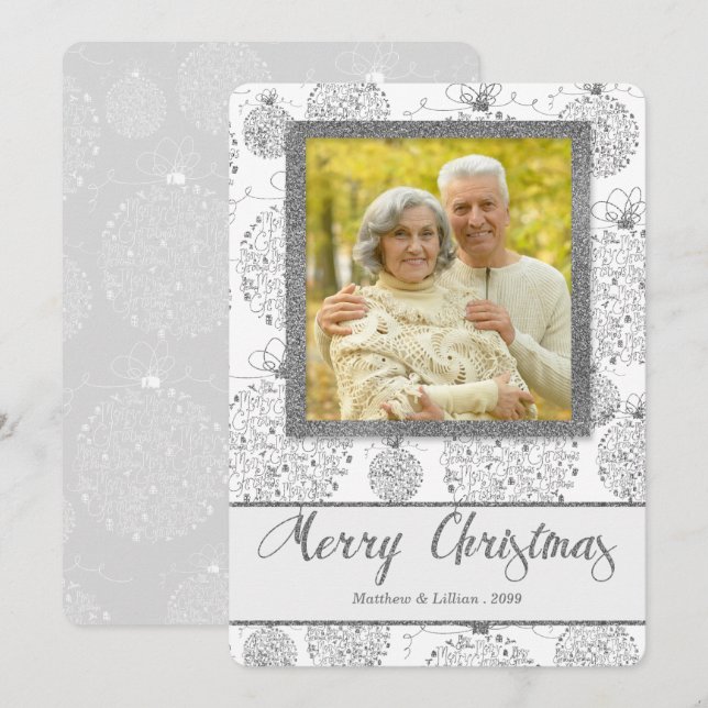 Cartes Pour Fêtes Annuelles Faux Argent Feuilles de Noël Ornements Photo (Devant / Derrière)