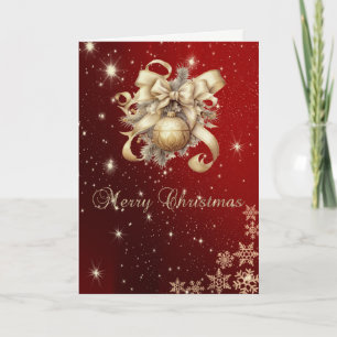 Cartes Pour Fêtes Annuelles Faux boule de Noël dorée avec noeud,flocons de nei
