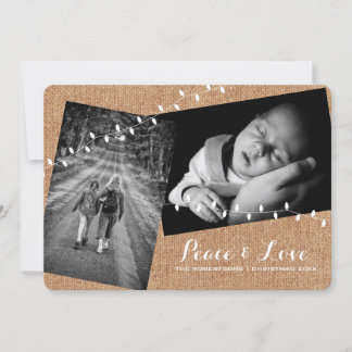 Cartes Pour Fêtes Annuelles Faux Burlap Photos de Noël Lumières Paix et Amour