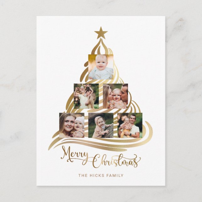 Cartes Pour Fêtes Annuelles Faux Gold Christmas Tree Famille Multiphoto (Devant)