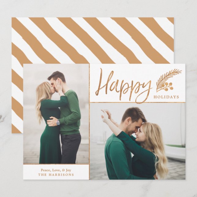 Cartes Pour Fêtes Annuelles Faux Gold Foil Elégant Happy Photo | Blanc (Devant / Derrière)