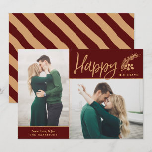 Cartes Pour Fêtes Annuelles Faux Gold Foil Elégant Happy Photo   Maroon