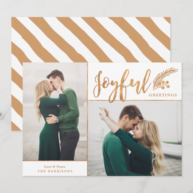 Cartes Pour Fêtes Annuelles Faux Gold Foil Élégant voeux Photo | Blanc (Devant / Derrière)