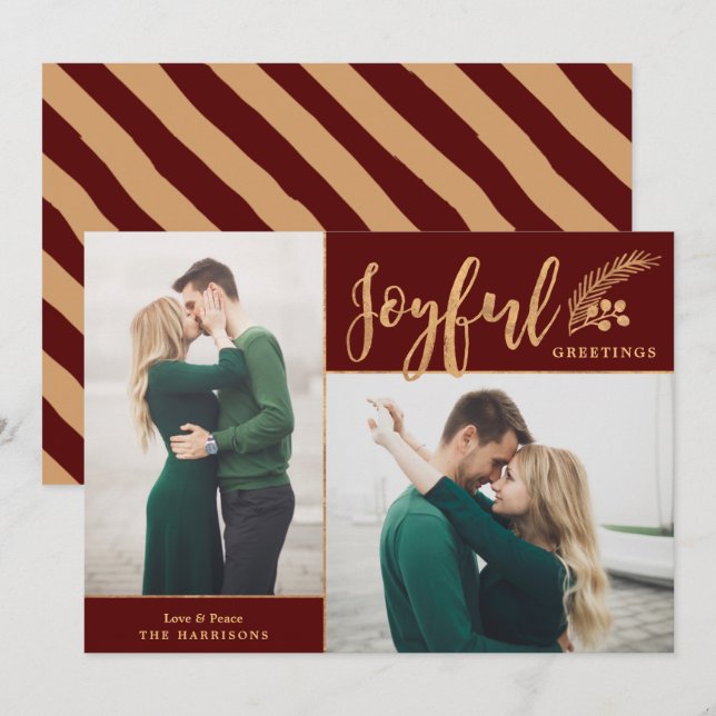 Cartes Pour Fêtes Annuelles Faux Gold Foil Élégant voeux Photo | Maroon (Devant / Derrière)
