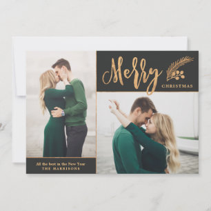 Cartes Pour Fêtes Annuelles Faux Gold Foil Élégante photo de Noël   Black