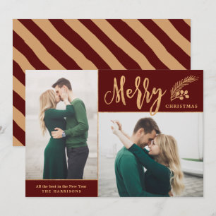 Cartes Pour Fêtes Annuelles Faux Gold Foil Élégante photo de Noël   Maroon