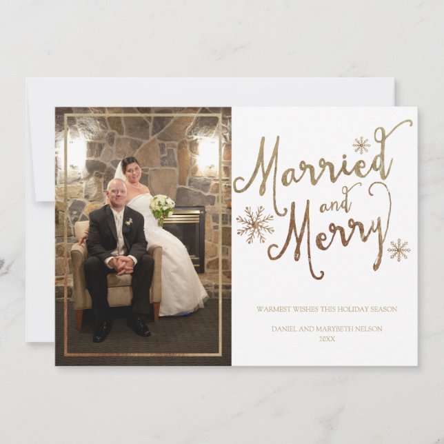 Cartes Pour Fêtes Annuelles Faux Gold Foil MARIÉ ET MERRY | Vacances 2015 (Devant)