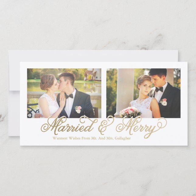 Cartes Pour Fêtes Annuelles Faux Gold Foil Marié & Joyeux 2 Photo (Devant)