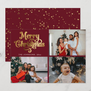 Cartes Pour Fêtes Annuelles Faux Gold Joyeux Noël Famille Photo Collage
