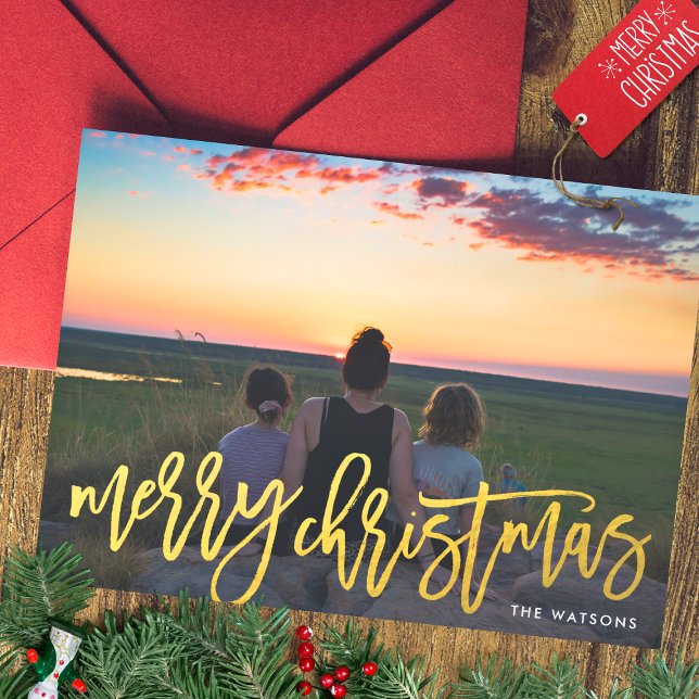 Cartes Pour Fêtes Annuelles Faux Gold Joyeux Noël Photo (Créateur téléchargé)