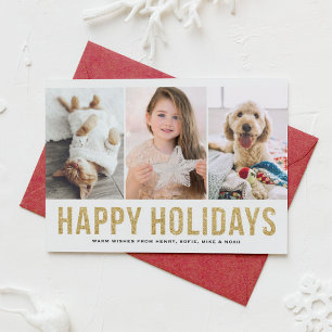 Cartes Pour Fêtes Annuelles Faux Gold Parties scintillant Trois Photo Collage 
