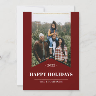 Cartes Pour Fêtes Annuelles Faux Gold Red Minimalist Happy Holidays Photo 2022