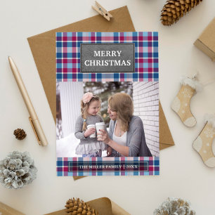 Cartes Pour Fêtes Annuelles Faux gris cuir rose et bleu plaid Noël