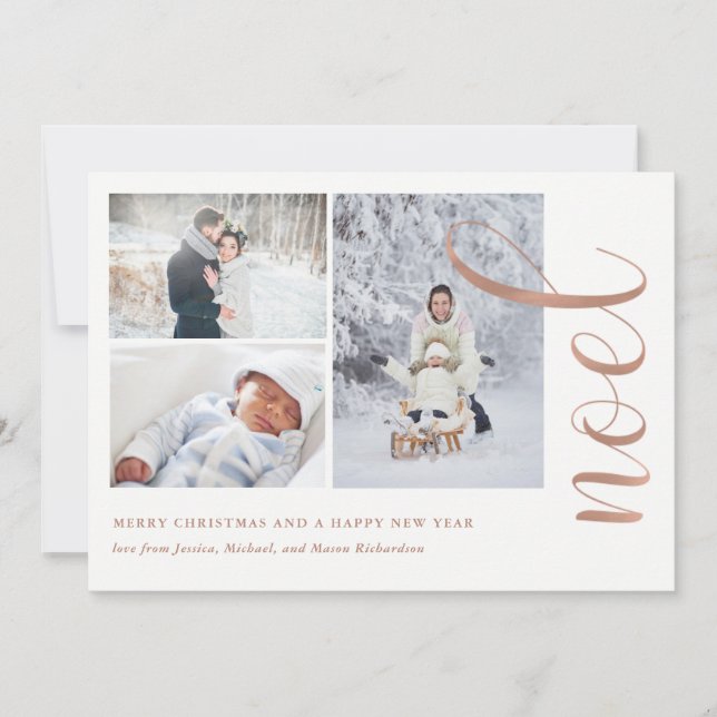 Cartes Pour Fêtes Annuelles Faux Rose Gold Look | Noel avec photos (Devant)