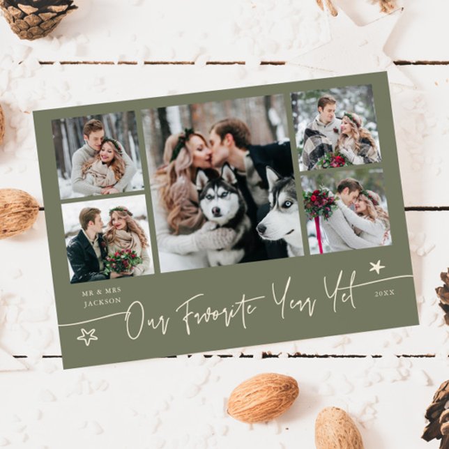 Cartes Pour Fêtes Annuelles Favorite Year Holiday Newlywed Photo Sage Green (Créateur téléchargé)