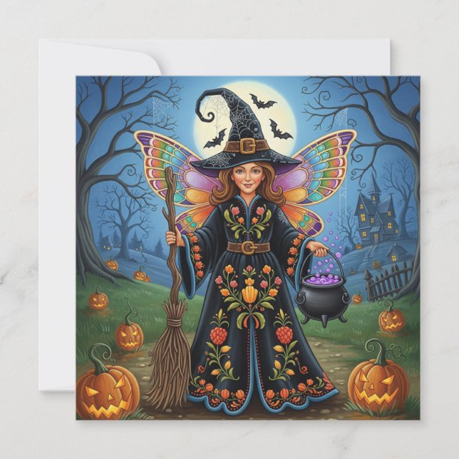 Cartes Pour Fêtes Annuelles Fée de Halloween Sorcière avec citrouilles  (Devant)