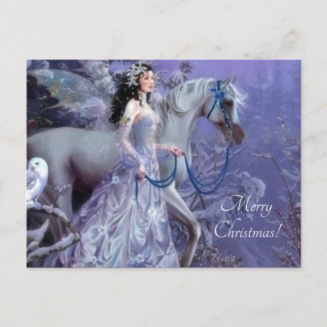 Cartes Pour Fêtes Annuelles fée de l'hiver avec cheval (Devant)