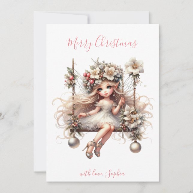 Cartes Pour Fêtes Annuelles Fée de Noël blanche (Devant)